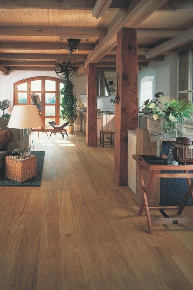 Matte hardwood floors in a rustic styled living space